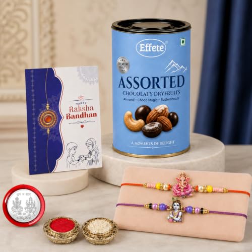 Ganesha, Krishna Rakhi Combo - Raksha Bandhan Gift with Assorted Choco 96gm, Pack of 6
