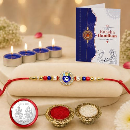 Evil Eye Rakhi Combo - Raksha Bandhan Gift with Tealight Candles 4pcs, Pack of 5