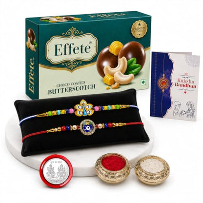 Peacock Rakhi Combo - Raksha Bandhan Gift with Choco Butterscotch 32gm, Pack of 6