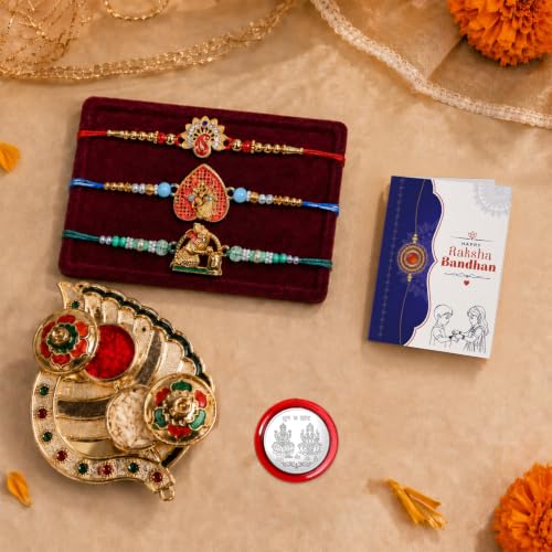 Flower Rakhi for Brother with Pooja Thali - Raksha Bandhan Gift Set, Pack of 7