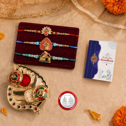 Flower Rakhi for Brother with Pooja Thali - Raksha Bandhan Gift Set, Pack of 7