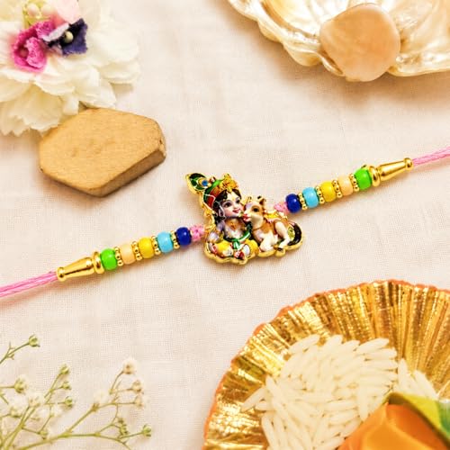 Krishna Rakhi Combo - Raksha Bandhan Gift with Choco Butterscotch 96gm, Pack of 5