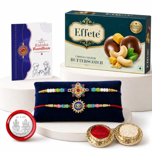 Evil Eye, OM Rakhi Combo - Raksha Bandhan Gift with Choco Butterscotch 32gm, Pack of 6
