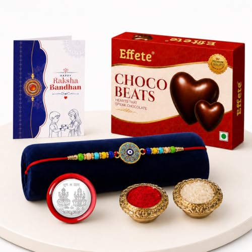 Evil Eye Rakhi Combo - Raksha Bandhan Gift with Choco Beats 32gm, Pack of 5 | Rakhi Gift