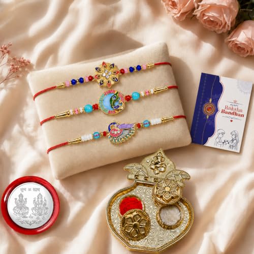 Rakhi for Brother with Kalash Pooja Thali - Rakshabandhan Gift Set, Pack of 7