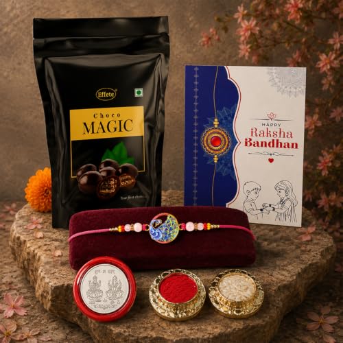 Peacock Rakhi Combo - Raksha Bandhan Gift with Choco Magic Standy Pouch, Pack of 5