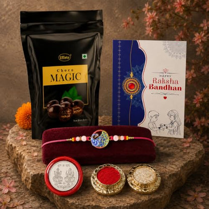 Peacock Rakhi Combo - Raksha Bandhan Gift with Choco Magic Standy Pouch, Pack of 5