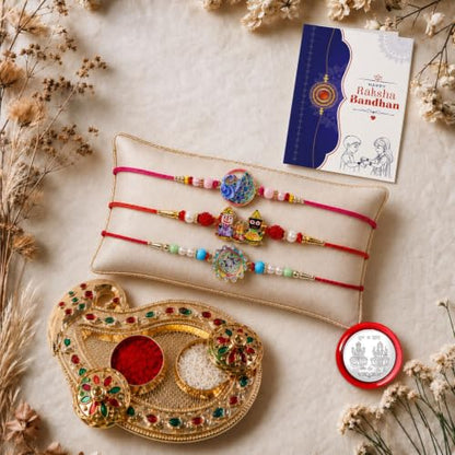 Rakhi for Brother with Art Pooja Thali - Raksha Bandhan Gift Set, Pack of 7