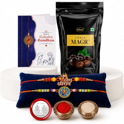 Shri Ram Rakhi Combo - Raksha Bandhan Gift with Choco Magic Standy Pouch, Pack of 6