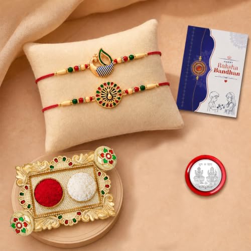 Peacock Rakhi for Brother with Pooja Thali - Raksha Bandhan Gift Set, Pack of 6