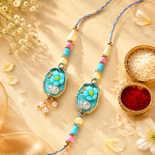Multicolor Rakhi for Brother with Pooja Thali - Raksha Bandhan Gift, Pack of 7