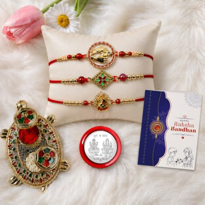 Rakhi for Brother with Turtle Pooja Thali - Raksha Bandhan Gift Set, Pack of 7