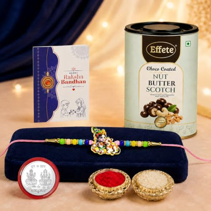 Krishna Rakhi Combo - Raksha Bandhan Gift with Choco Butterscotch 96gm, Pack of 5