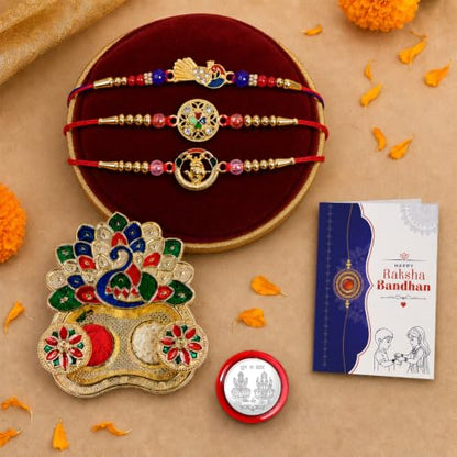 Rakhi for Brother with Peacock Pooja Thali - Raksha Bandhan Gift Set, Pack of 7