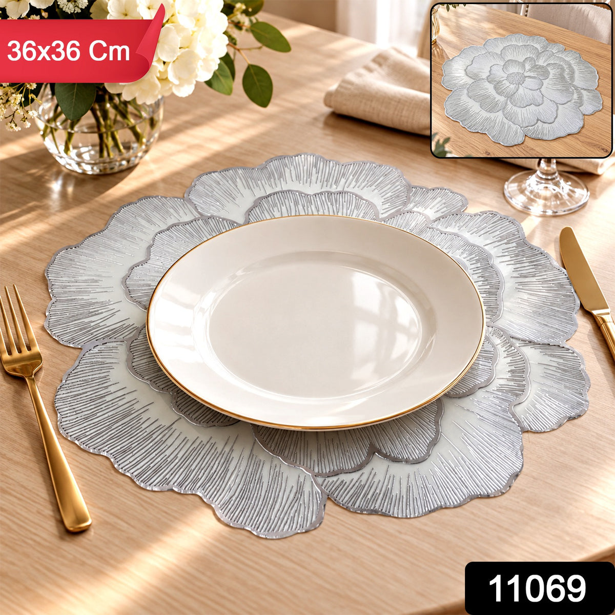 Round Floral Kitchen Table Mat, Heat Resistant PVC Placemat for Dining (1 Pc)