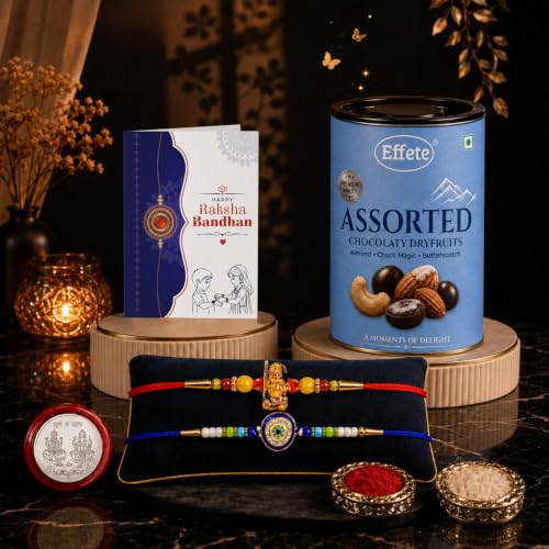 Ganesha, Evil Eye Rakhi Combo - Raksha Bandhan Gift with Assorted Choco 96gm, Pack of 6