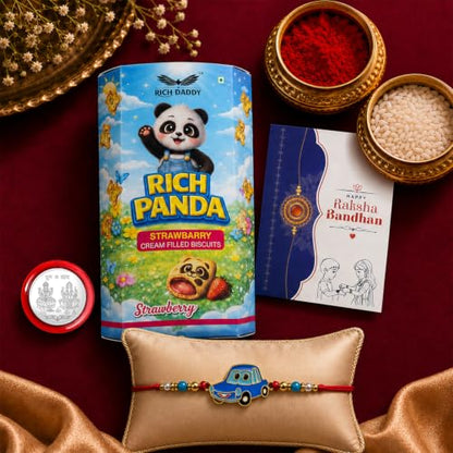 Kids Rakhi Combo - Raksha Bandhan Gift with Strawberry Biscuit 60gm, Pack of 5 for Bhaiya