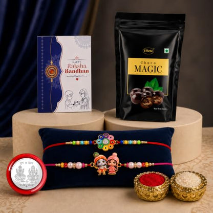 Flower Rakhi Combo - Raksha Bandhan Gift with Choco Magic Standy Pouch, Pack of 6