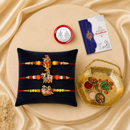 Krishna Rakhi for Brother with Pooja Thali - Raksha Bandhan Gift Set, Pack of 7
