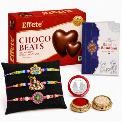 Peacock, Krishna Rakhi Combo - Raksha Bandhan Gift with Choco Beats 32gm, Pack of 7