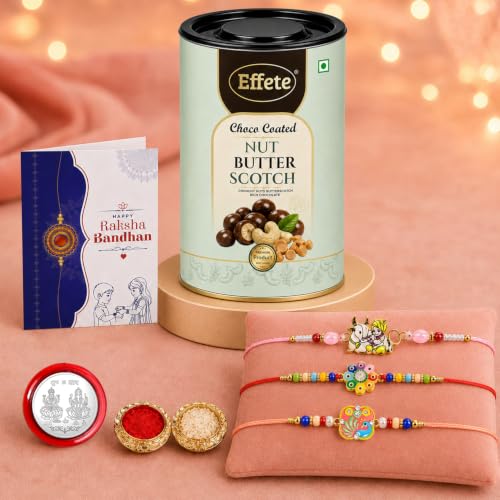 Krishna, Flower Rakhi Combo - Raksha Bandhan Gift with Choco Butterscotch 96gm, Pack of 7