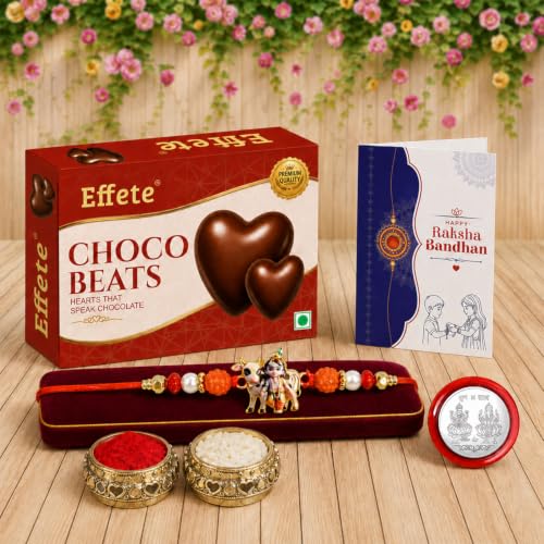 Krishna Cow Rakhi Combo - Raksha Bandhan Gift with Choco Beats 32gm, Pack of 5 for Bhaiya