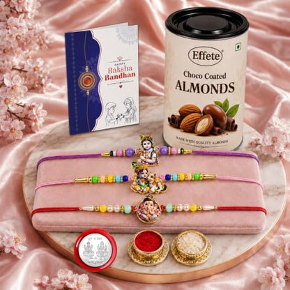 Krishna Rakhi Combo - Raksha Bandhan Gift with Choco Almonds 96gm, Pack of 7 | Rakhi Gift