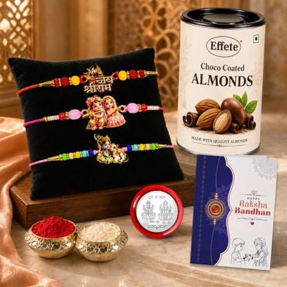 Shri Ram Rakhi Combo - Raksha Bandhan Gift with Choco Almonds 96gm, Pack of 7 | Rakhi Gift