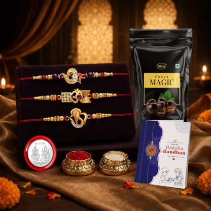 Rakhi for Brother with Chocolate Magic Pouch - Raksha Bandhan Gift Set, Pack of 7