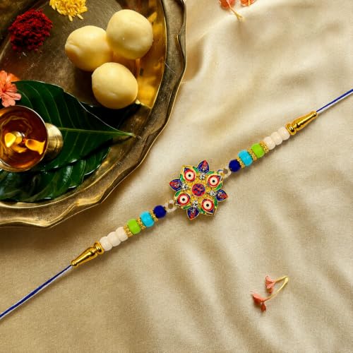 Evil Eye, OM Rakhi Combo - Raksha Bandhan Gift with Choco Butterscotch 32gm, Pack of 5