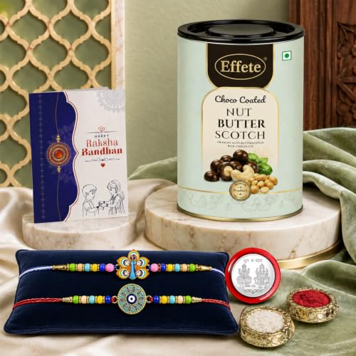 Peacock Rakhi Combo - Raksha Bandhan Gift with Choco Butterscotch 96gm, Pack of 6