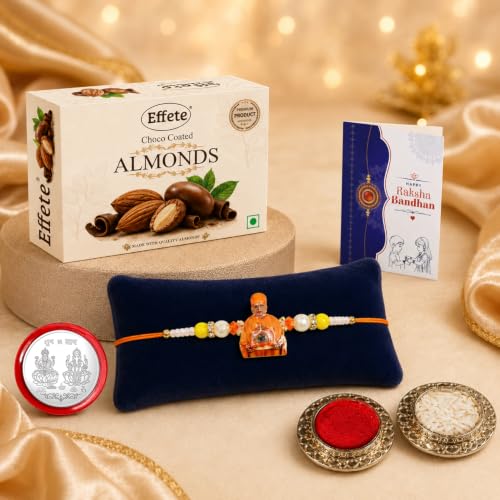 Swami Maharaj Rakhi Combo - Raksha Bandhan Gift with Choco Almonds 32gm, Pack of 5