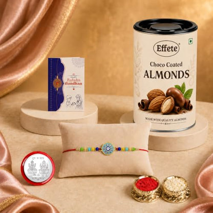 Evil Eye Rakhi Combo - Raksha Bandhan Gift with Choco Almonds 96gm, Pack of 5 | Rakhi Gift