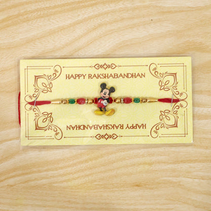 Mickey Mouse Kids Rakhi Pearls Golden Beads Red Thread (5pcs)