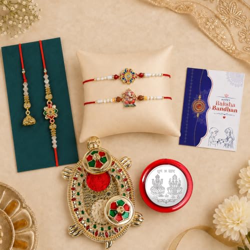 Rakhi for Brother with Turtle Pooja Thali - Rakshabandhan Gift Set, Pack of 7