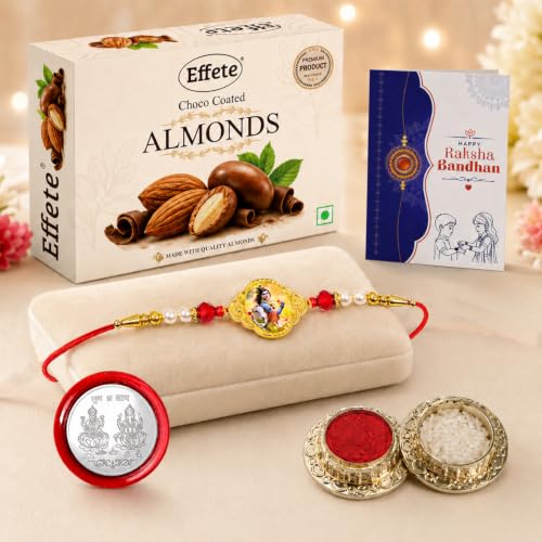Krishna Rakhi Combo - Raksha Bandhan Gift with Choco Almonds 32gm, Pack of 5 | Rakhi Gift