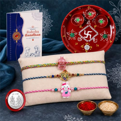 Krishna Rakhi Combo - Raksha Bandhan Gift with Decorated Pooja Thali, Pack of 7 for Bhaiya