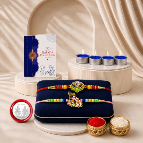 OM, Krishna Rakhi Combo - Raksha Bandhan Gift with Tealight Candles 4pcs, Pack of 6