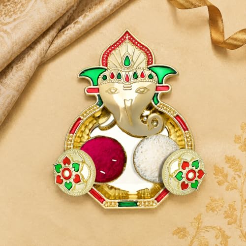 Rakhi for Brother with Ganesh Pooja Thali - Rakshabandhan Gift Set, Pack of 7