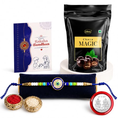 Evil Eye Rakhi Combo - Raksha Bandhan Gift with Choco Magic Standy Pouch, Pack of 5