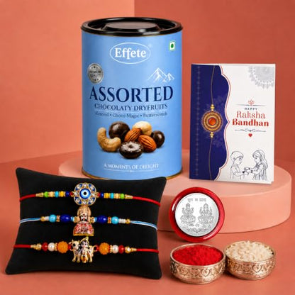 Khatu Shyam Rakhi Combo - Raksha Bandhan Gift with Assorted Choco 96gm, Pack of 7
