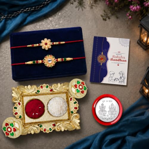 Flower Rakhi for Brother with Pooja Thali - Raksha Bandhan Gift Set, Pack of 6