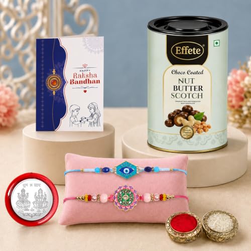 Evil Eye Rakhi Combo - Raksha Bandhan Gift with Choco Butterscotch 96gm, Pack of 6