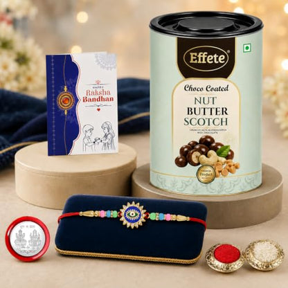 Evil Eye Rakhi Combo - Raksha Bandhan Gift with Choco Butterscotch 96gm, Pack of 5