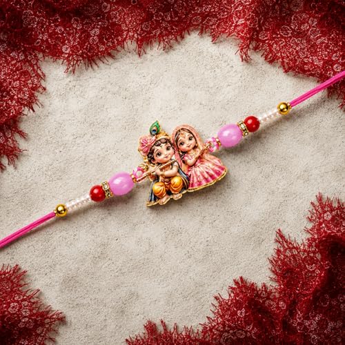 Krishna Radha Rakhi Combo - Raksha Bandhan Gift with Choco Almonds 32gm, Pack of 5