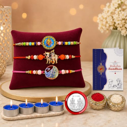 Ganesh Rakhi Combo - Raksha Bandhan Gift with Tealight Candles 4pcs, Pack of 7 for Bhaiya