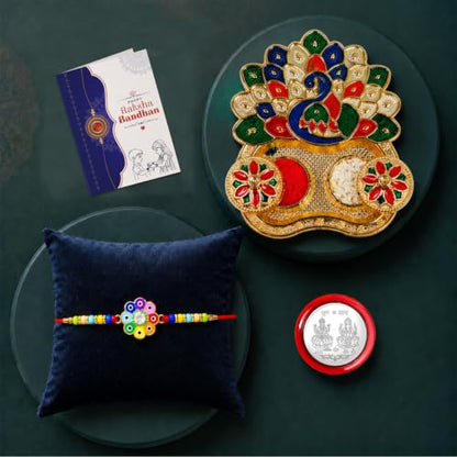 Flower Rakhi for Brother with Pooja Thali - Raksha Bandhan Gift Set, Pack of 5