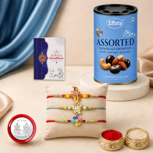 Krishna, Flower Rakhi Combo - Raksha Bandhan Gift with Assorted Choco 96gm, Pack of 7