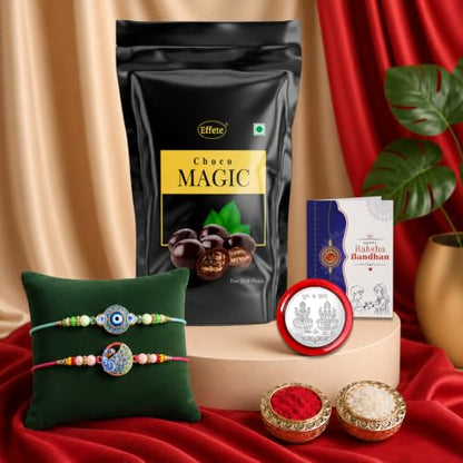 Evil Eye Rakhi Combo - Raksha Bandhan Gift with Choco Magic Standy Pouch, Pack of 6