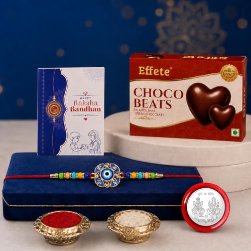 Evil Eye Rakhi Combo - Raksha Bandhan Gift with Choco Beats 32gm, Pack of 5 | Rakhi Gift